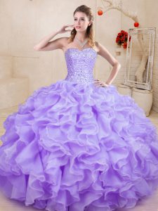 Fashionable Organza Sleeveless Floor Length Sweet 16 Dresses and Beading and Ruffles