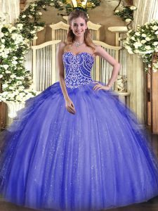 Charming Blue Organza Lace Up Sweet 16 Dress Sleeveless Floor Length Beading and Ruffles