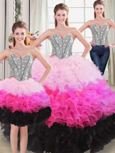 Multi-color Sleeveless Beading and Ruffles Floor Length 15th Birthday Dress