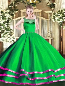 Sophisticated Green Scoop Zipper Beading and Ruffled Layers Quinceanera Gown Sleeveless
