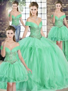 Hot Selling Sleeveless Lace Up Floor Length Beading and Ruffles Sweet 16 Quinceanera Dress