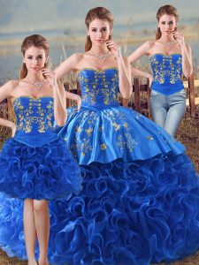 Top Selling Royal Blue Sleeveless Fabric With Rolling Flowers Lace Up 15 Quinceanera Dress for Sweet 16 and Quinceanera