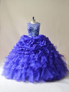 Elegant Purple Lace Up Scoop Beading and Ruffles and Pick Ups Sweet 16 Dress Organza Sleeveless
