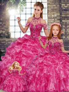 Inexpensive Sleeveless Beading and Ruffles Lace Up Quince Ball Gowns