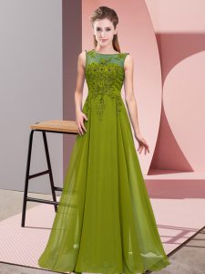 Wonderful Empire Dama Dress for Quinceanera Olive Green Scoop Chiffon Sleeveless Floor Length Zipper