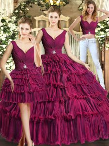 Excellent Sleeveless Ruffled Layers Backless Quinceanera Gown