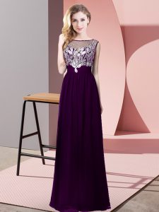 Fitting Beading Homecoming Dress Purple Backless Sleeveless Floor Length