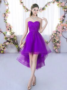 Eggplant Purple Sweetheart Neckline Lace Quinceanera Court Dresses Sleeveless Lace Up