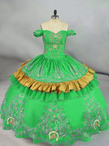 Exquisite Embroidery Quinceanera Dress Green Lace Up Sleeveless Floor Length