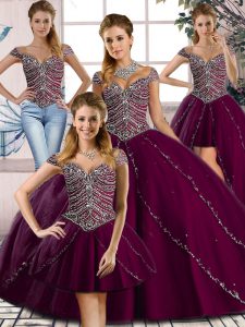 Lace Up Quinceanera Gown Purple for Sweet 16 and Quinceanera with Beading Brush Train