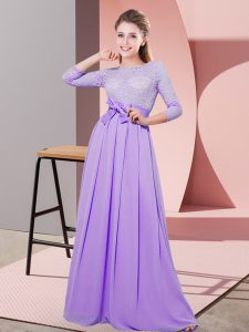 Scoop 3 4 Length Sleeve Side Zipper Quinceanera Court of Honor Dress Lavender Chiffon