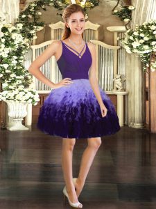 Multi-color Backless V-neck Ruffles Prom Dresses Tulle Sleeveless