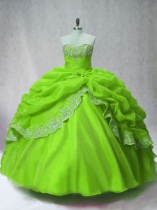 Beauteous Sweetheart Long Sleeves Organza Quinceanera Dresses Beading and Appliques and Pick Ups Lace Up