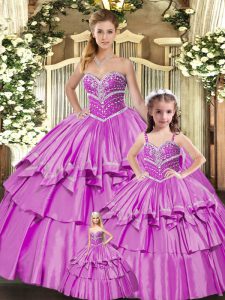 Floor Length Lace Up Sweet 16 Dress Lilac for Sweet 16 and Quinceanera with Beading and Ruffled Layers