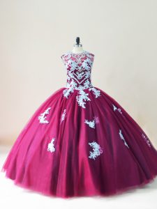 Burgundy Lace Up 15 Quinceanera Dress Beading and Appliques Sleeveless Floor Length