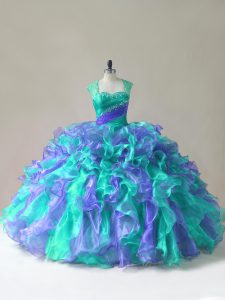 High Class Multi-color Sleeveless Organza Zipper Quinceanera Gown for Sweet 16 and Quinceanera