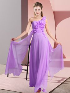 Lavender Lace Up Vestidos de Damas Hand Made Flower Sleeveless Floor Length