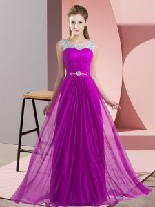 Lovely Beading Quinceanera Dama Dress Purple Lace Up Sleeveless Floor Length
