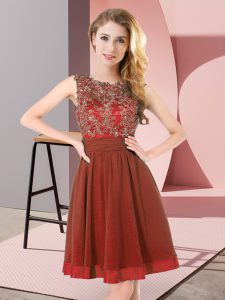 Rust Red Scoop Backless Beading and Appliques Court Dresses for Sweet 16 Sleeveless