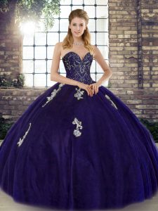Cute Sweetheart Sleeveless Lace Up 15th Birthday Dress Purple Tulle