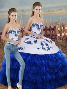 Organza Sleeveless Floor Length Quinceanera Gowns and Embroidery and Ruffled Layers and Bowknot