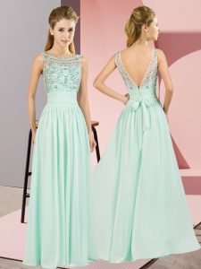Apple Green Backless Prom Gown Beading Sleeveless Floor Length