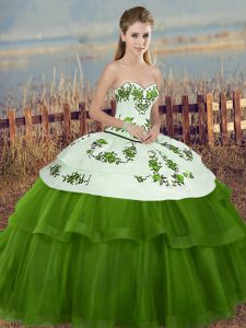 Modest Green Quinceanera Gown Military Ball and Sweet 16 and Quinceanera with Embroidery and Bowknot Sweetheart Sleeveless Lace Up