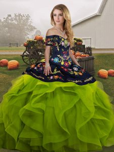 Modest Off The Shoulder Sleeveless Lace Up 15th Birthday Dress Yellow Green Tulle