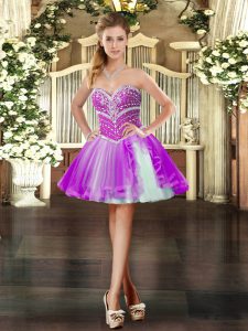 Purple Ball Gowns Sweetheart Sleeveless Tulle Mini Length Lace Up Beading Evening Dress
