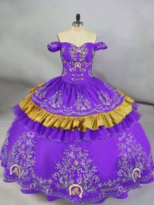 Purple Sleeveless Embroidery Lace Up 15 Quinceanera Dress