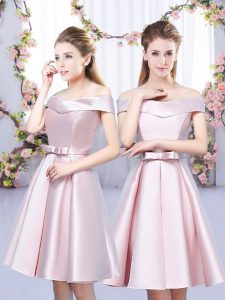 Low Price Baby Pink Court Dresses for Sweet 16 Wedding Party with Bowknot Off The Shoulder Sleeveless Lace Up