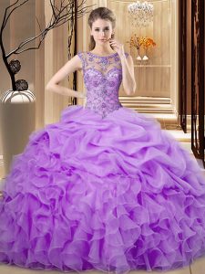 Suitable Ball Gowns Sweet 16 Quinceanera Dress Lavender Scoop Organza Sleeveless Floor Length Lace Up