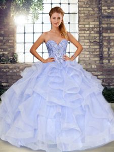 Captivating Lavender Lace Up Quinceanera Dress Beading and Ruffles Sleeveless Floor Length