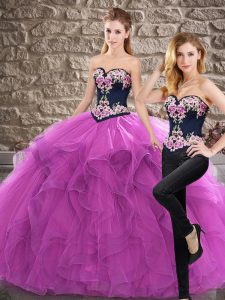 Ball Gowns Sleeveless Purple Quinceanera Dress Sweep Train Lace Up