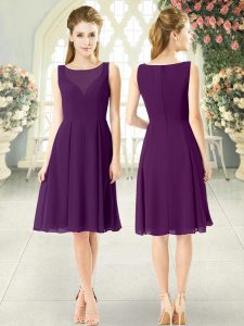 Excellent Purple Chiffon Zipper Prom Dress Sleeveless Knee Length Ruching