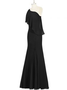 On Sale Black One Shoulder Neckline Ruching Dress for Prom Sleeveless Side Zipper