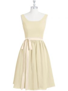 Custom Designed Light Yellow A-line Scoop Sleeveless Chiffon Mini Length Zipper Belt Dress for Prom