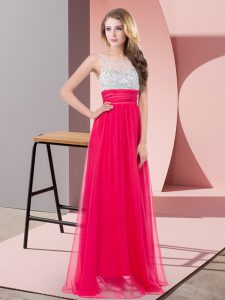Coral Red Prom Dresses Prom and Party and Military Ball with Sequins Scoop Sleeveless Side Zipper