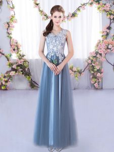 Lace Quinceanera Dama Dress Blue Lace Up Sleeveless Floor Length