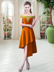 Orange Zipper Prom Dress Appliques Sleeveless Asymmetrical