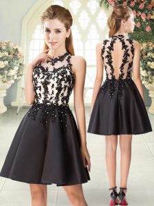 Black Sleeveless Beading and Appliques Mini Length Prom Party Dress