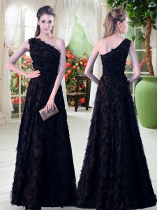 Beautiful Sleeveless Floor Length Zipper Homecoming Dress in Black with Appliques