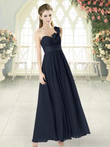 Perfect Ankle Length Black Prom Evening Gown One Shoulder Sleeveless Zipper