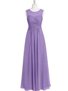 Romantic Sleeveless Chiffon Floor Length Zipper Prom Evening Gown in Lavender with Ruching