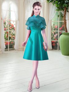 Colorful Teal Cap Sleeves Ruffled Layers Knee Length Dress for Prom