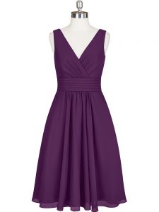 Fashion V-neck Sleeveless Zipper Prom Dress Purple Chiffon