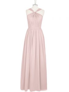 Pink Sleeveless Floor Length Pleated Zipper Evening Dress