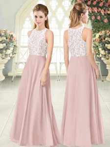 Charming Pink Zipper Scoop Lace Evening Dress Chiffon Sleeveless