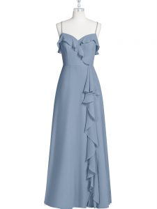 Low Price Floor Length A-line Sleeveless Blue Prom Party Dress Zipper