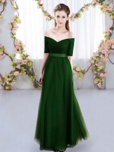 High Class Green Off The Shoulder Lace Up Ruching Dama Dress for Quinceanera Short Sleeves